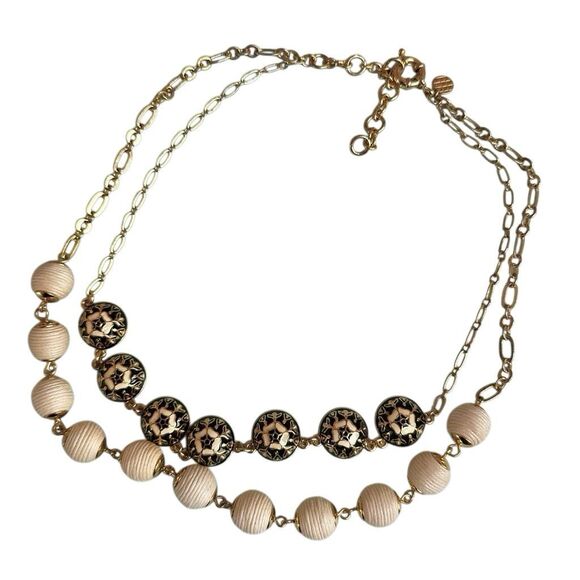 Talbots Double Strand Necklace with Enamel Medallions & Wrapped Beads - Picture 7 of 8